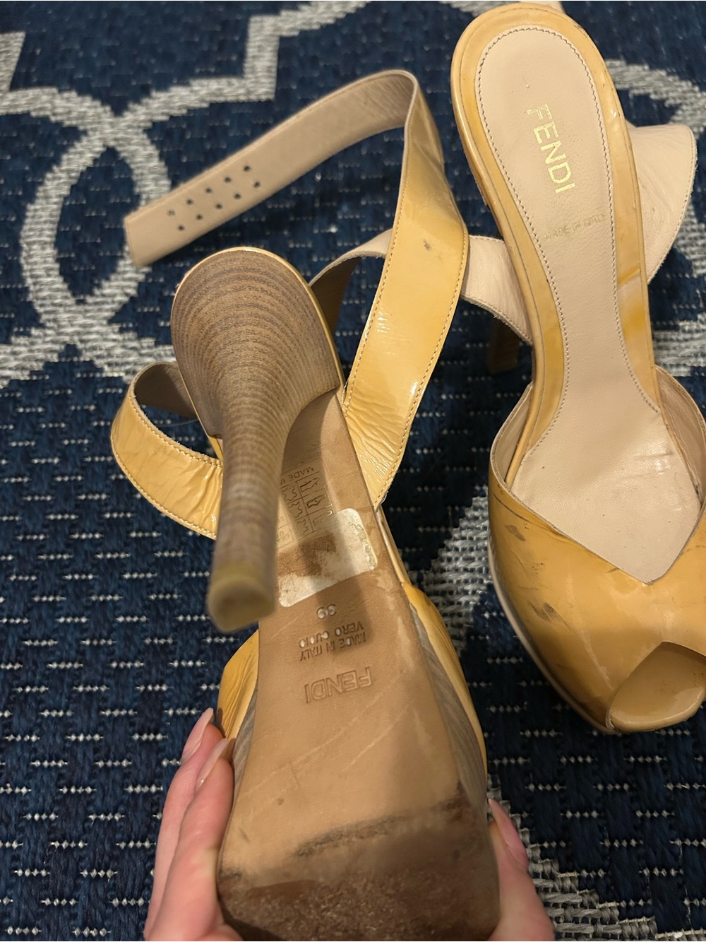 Fendi Yellow Patent Leather Peep-Toe Slingback Heels - Picture 4 of 5
